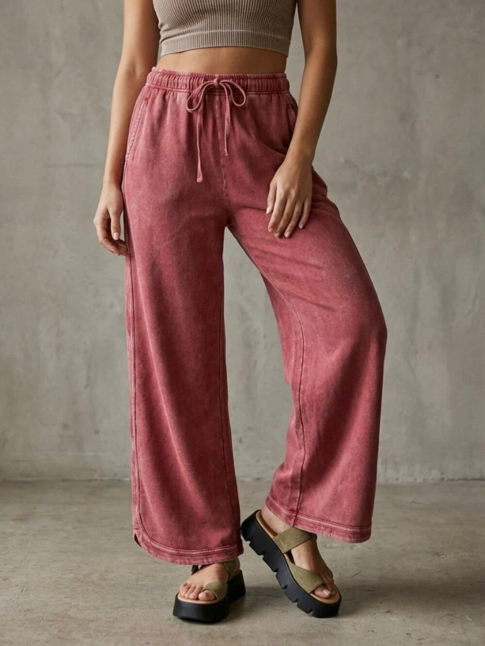 Three Bird Nest Mineral Wash Terry Knit Wide Leg Pants• XL - Picture 2 of 11